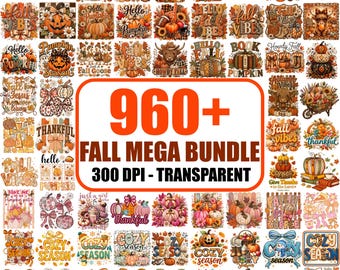 960+ Fall Autumn PNG Bundle, Cozy Season, Pumpkin Designs (Digital Download)