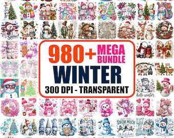980+ Winter Mega Bundle PNG, Cozy season, Snowman,Reindeer, Christmas Holiday , Let It Snow Typography, Cold Weather Animals, Cute Gnomes