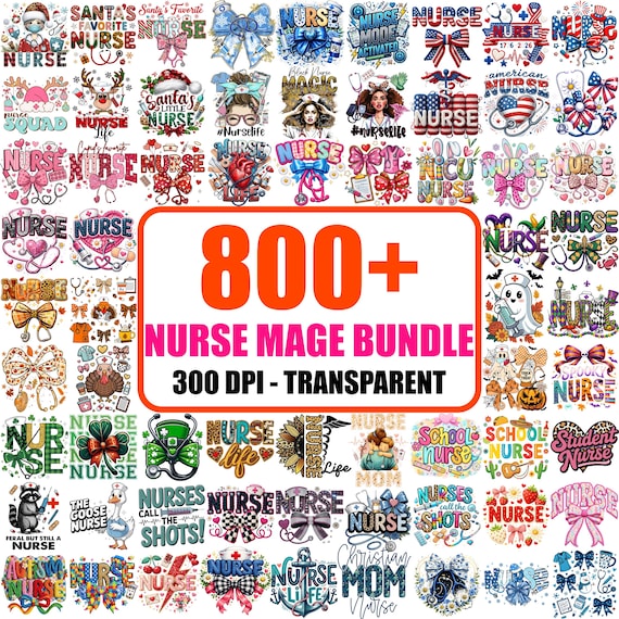 800+ Nurse PNG Mega Bundle, Stethoscope Bow Clipart, Seasonal Designs (Digital Download)