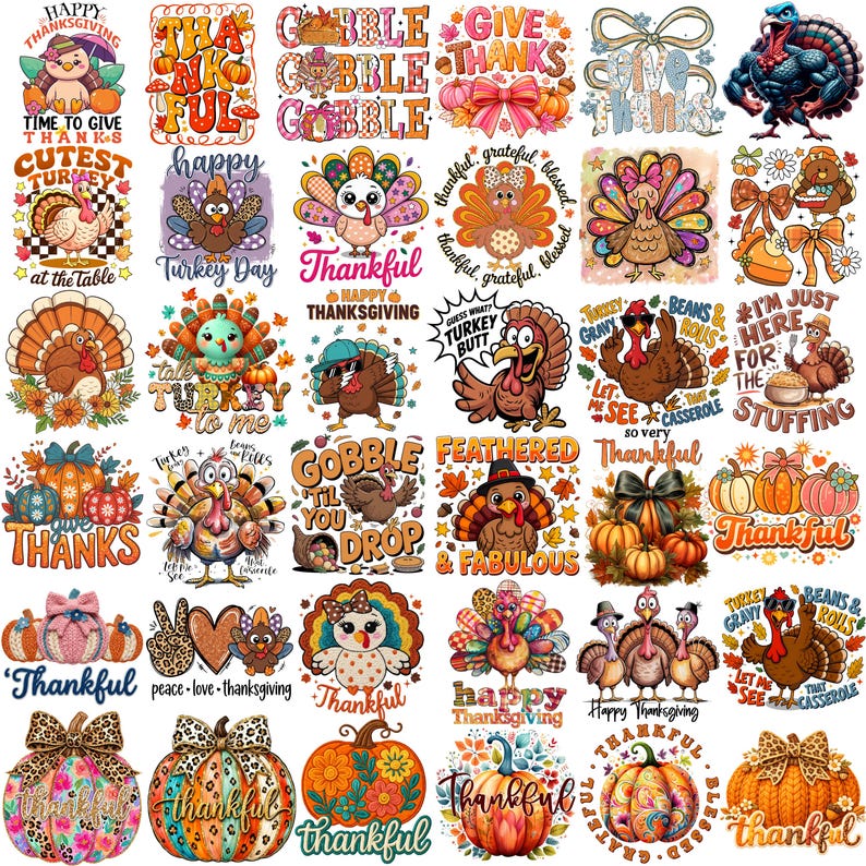 580+ Thanksgiving PNG Mega Bundle, Trendy Turkey , Retro Gobble Fall (300 DPI) image 4