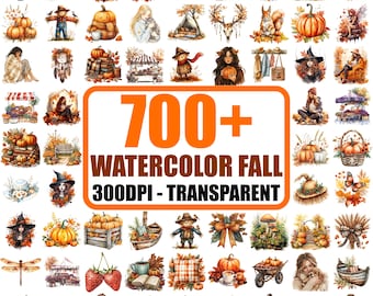 Watercolor Fall PNG Bundle: 700+ Autumn Clipart Images (Digital Download