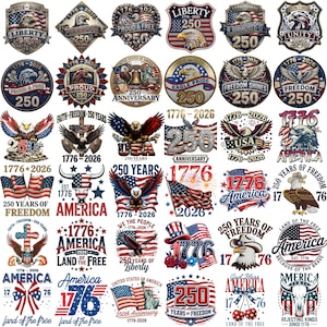 Peut inclure: Plusieurs motifs patriotiques avec des aigles, des drapeaux et les textes "1776-2026" et "250". Les motifs sont en rouge, blanc et bleu, c&eacute;l&eacute;brant l'histoire et la libert&eacute; am&eacute;ricaines.