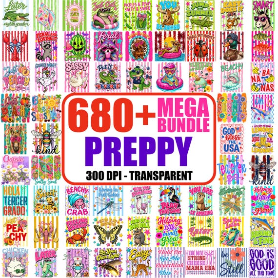 680+ Preppy png mega bundle, preppy summer designer