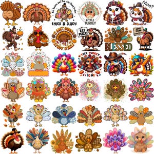 580+ Thanksgiving PNG Mega Bundle, Trendy Turkey , Retro Gobble Fall (300 DPI) image 5