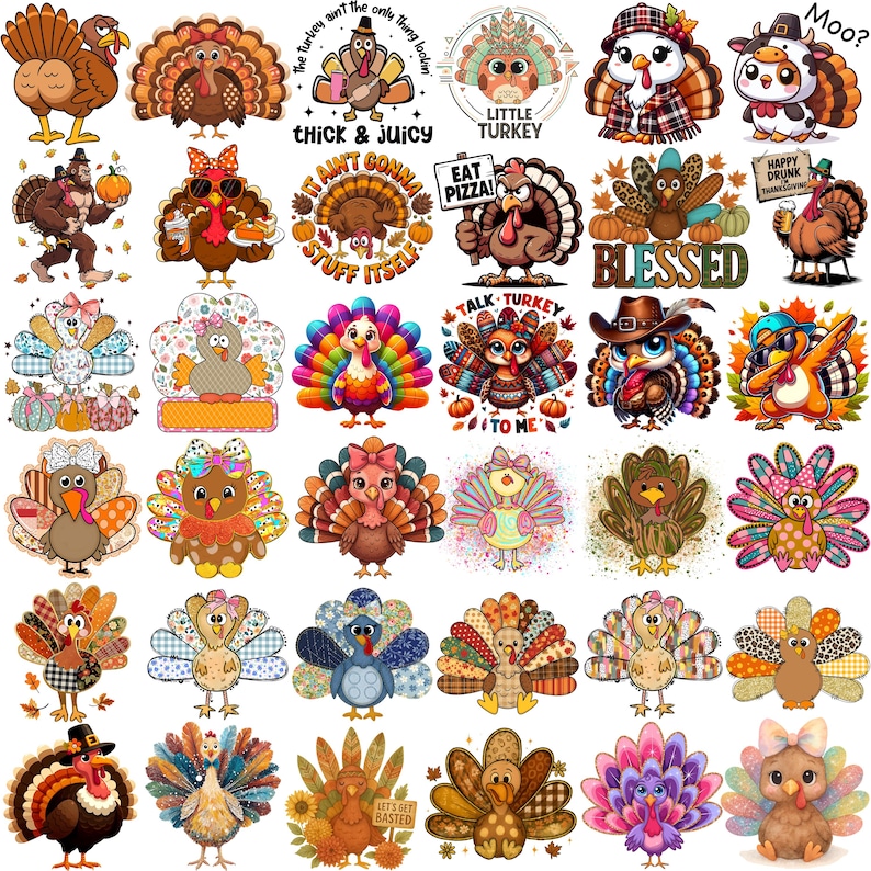 580+ Thanksgiving PNG Mega Bundle, Trendy Turkey , Retro Gobble Fall (300 DPI) image 5