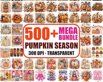 500+ Pumpkin Season PNG Mega Bundle, Retro Fall Patch, Thanksgiving, Halloween Jack-O-Lantern (Digital Download)