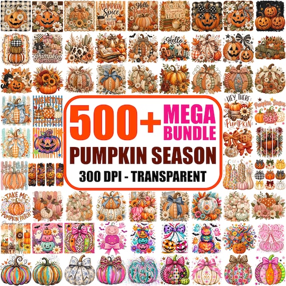 500+ Pumpkin Season PNG Mega Bundle, Retro Fall Patch, Thanksgiving, Halloween Jack-O-Lantern (Digital Download)