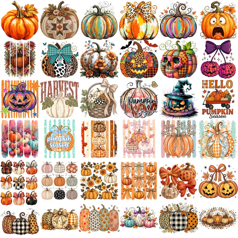 500+ Pumpkin Season PNG Mega Bundle, Retro Fall Patch, Thanksgiving, Halloween Jack-O-Lantern (Digital Download) image 5