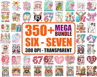350+ Six Seven PNG Mega Bundle, School, Christmas, Valentine Designs (Digital Download)