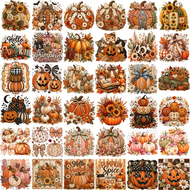 500+ Pumpkin Season PNG Mega Bundle, Retro Fall Patch, Thanksgiving, Halloween Jack-O-Lantern (Digital Download) image 2