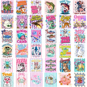 Puede incluir: Una colecci&oacute;n de treinta y cinco dise&ntilde;os gr&aacute;ficos coloridos con varios animales, incluyendo cocodrilos, peces, abejas y mapaches, combinados con frases de texto l&uacute;dicas como Put It In Reverse, Nacho Average y Wild About Summer.