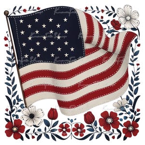 Pakiet PNG z okazji 4 lipca w ręcznie szytym stylu | Clipart z motywem ludowej flagi amerykańskiej | Patriotyczny projekt sublimacji z okazji 4 lipca | Wykorzystanie komercyjne