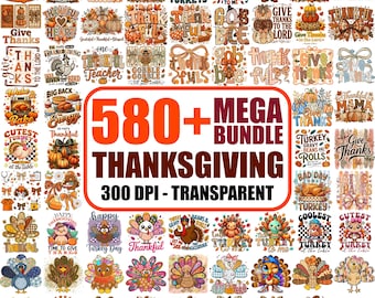 580+ Thanksgiving PNG Mega Bundle, Trendy Turkey , Retro Gobble Fall (300 DPI)