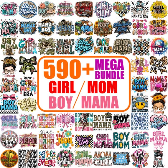 Boy Mom Girl Mom PNG Mega Bundle, Motherhood Designs (590+ Files)