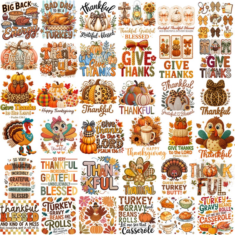 580+ Thanksgiving PNG Mega Bundle, Trendy Turkey , Retro Gobble Fall (300 DPI) image 3