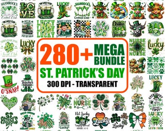 280+ St. Patrick's Day PNG Bundle, Shamrock, Gnome, Nurse, Clover (Digital Download)