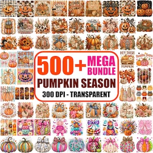 Más de 500 imágenes PNG de la temporada de calabazas, diseño retro otoñal, Día de Acción de Gracias, calabaza de Halloween (descarga digital).