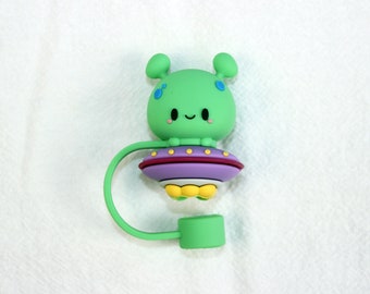 Green Alien Straw Toppers - 10mm Straw Caps - Toy Beverage Straw Toppers