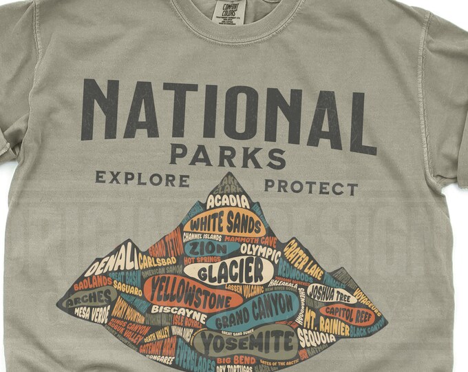 Vintage National Parks T-Shirt: Mountain Graphic Tee, Outdoor Adventure
