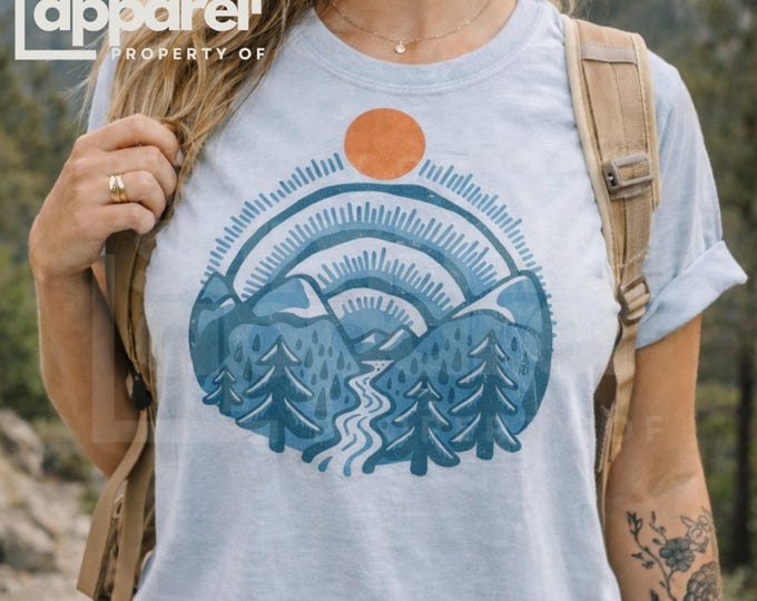 Nature Graphic T-shirt, Unisex Hiking Tee, Lightweight Cotton