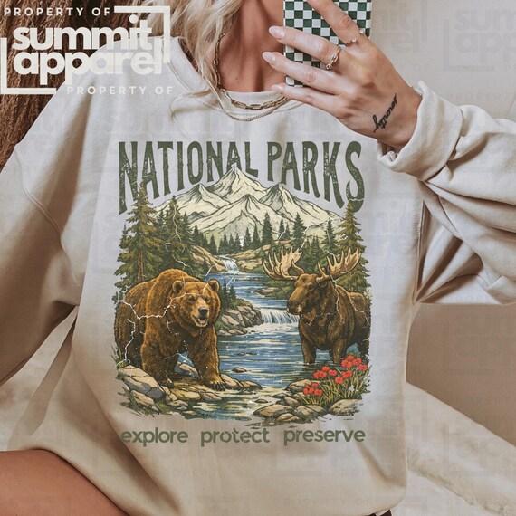 National Parks Nature Crewneck Sweatshirt | Scenic Park Landscape Design