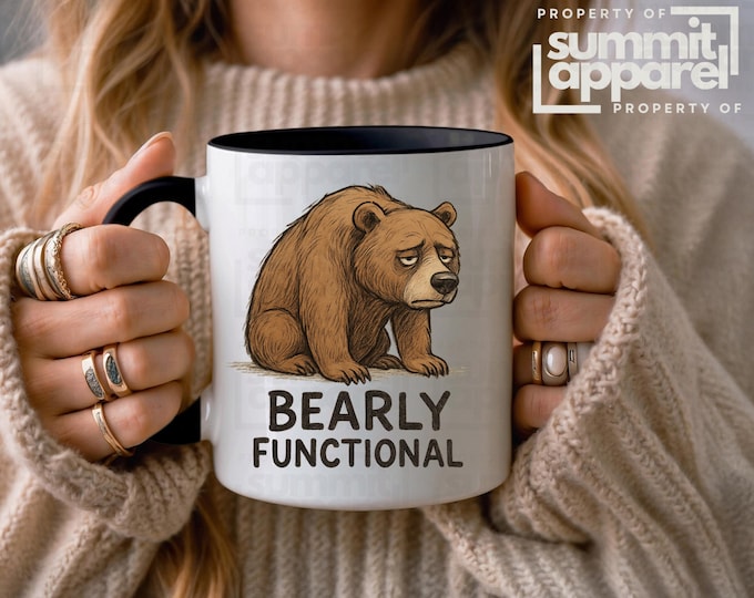 Funny Bear Coffee Mug, Barely Functional, Two-Toned Ceramic Mug