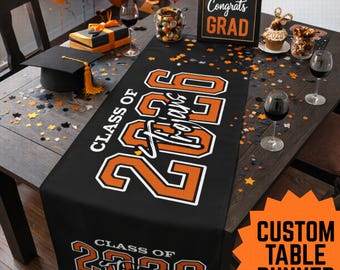Decoración de mesa para graduación de secundaria, camino de mesa de graduación personalizado, decoración para graduación, camino de mesa largo personalizado con mascota y colores de la escuela