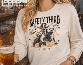 Funny Safety Third Whiskey Bear Long Sleeve Shirt