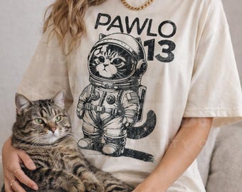 Comfort Colors Cat in Space T-Shirt: Retro Astronaut Tee