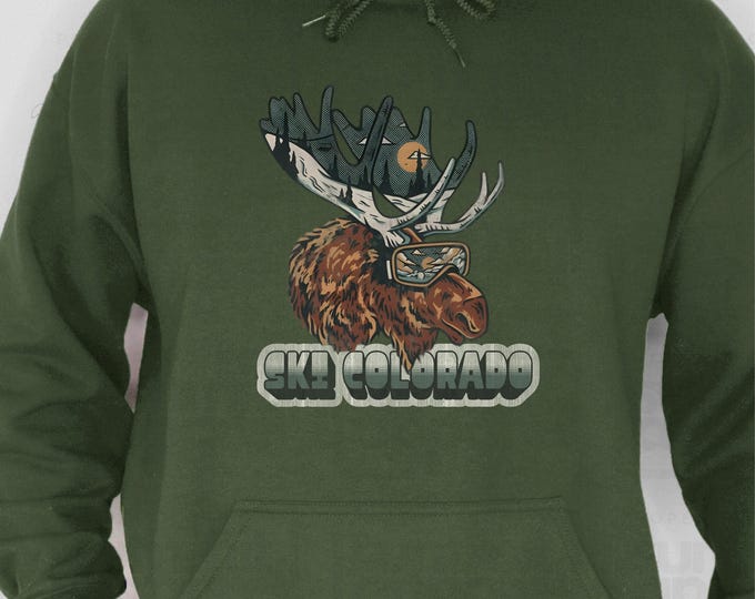 Vintage Ski Colorado Moose Sweatshirt, Retro Moose Ski Hoodie, Gift for Nature Lover, Nature Hoodie, Moose Sweatshirt, Mountain Hiking Gift