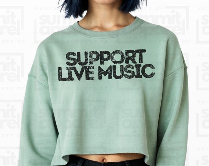 Support Live Music Crop Sweatshirt: Fleece Pullover Top