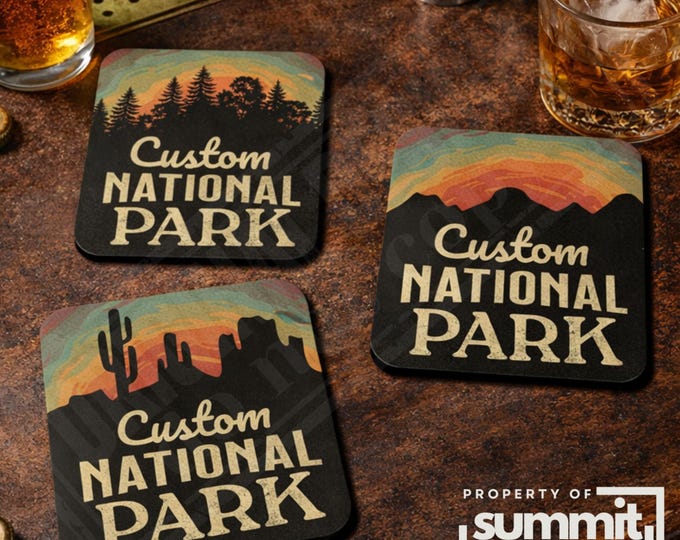 Glacier National Park Retro Mountain Sunset Cork Back Coaster