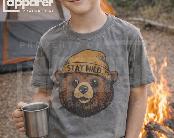 Stay wild bear shirt for kids, youth comfort colors nature bear tshirt, nature shirt for outdoor kid, birthday shirt for son or daughter