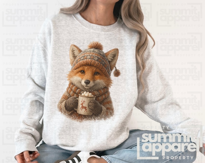 Cozy Fox Sweatshirt: Winter Cocoa Animal Pullover