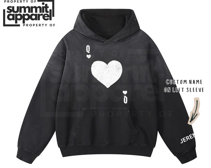 Queen of Hearts Personalized Heavyweight hoodie, Faded Ombre Hoodie