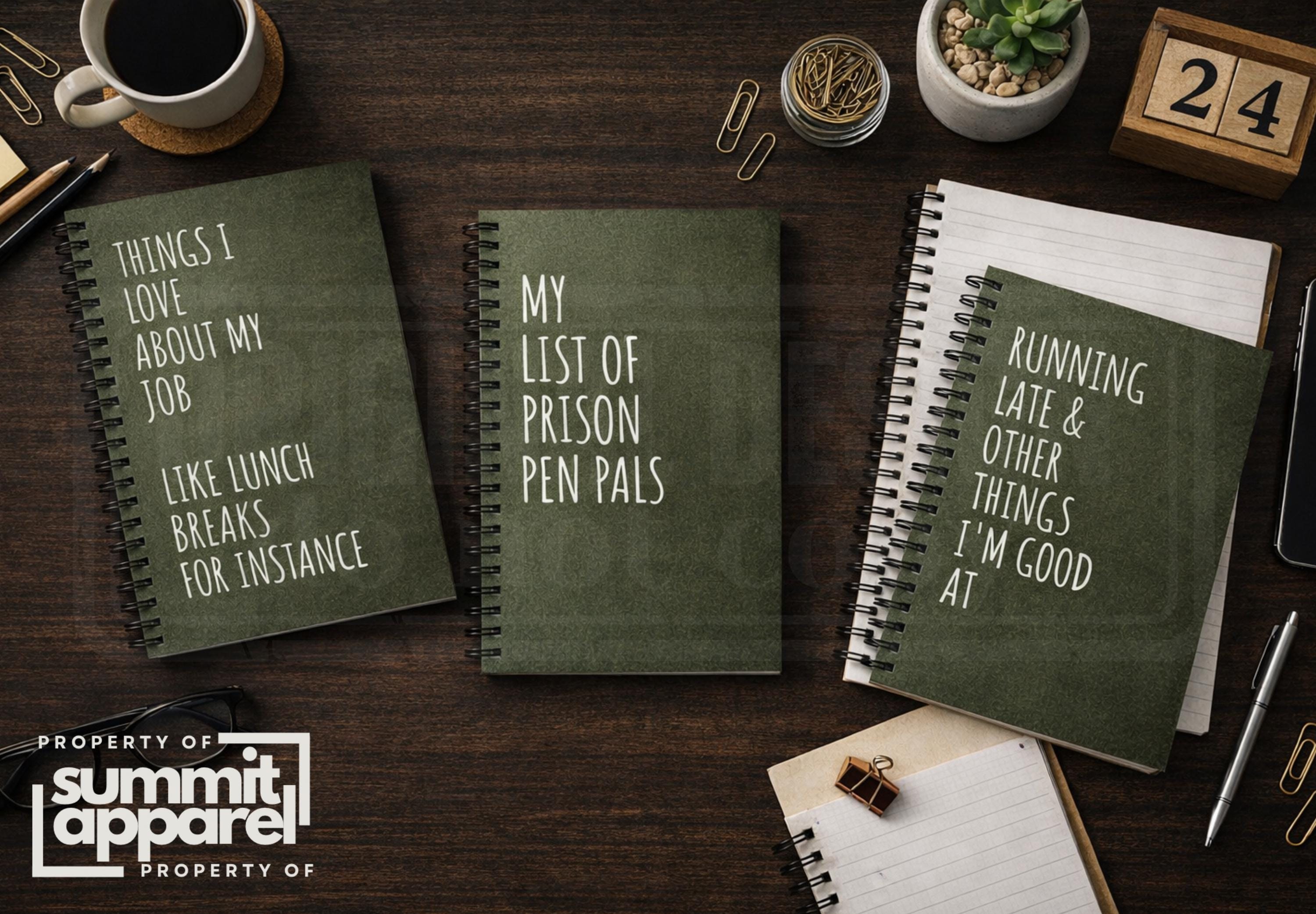 Sarcastic Notebooks, Prison Pen Pal, Gag gif for coworkers, bulk employee gifts