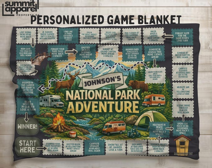 National Parks Gift for Families, National Parks Blanket, Blanket with personalized name, Gift for families who travel, RV blanket