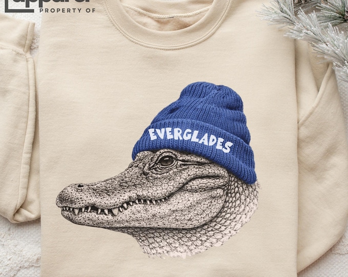 Everglades Alligator Sweatshirt, Retro Wildlife Beanie, Outdoor Gift