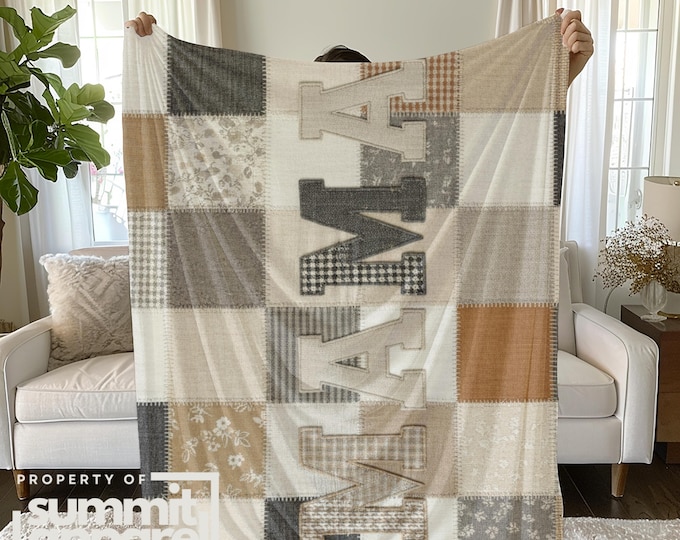 Patchwork Velveteen Plush Blanket, Gift for Mom