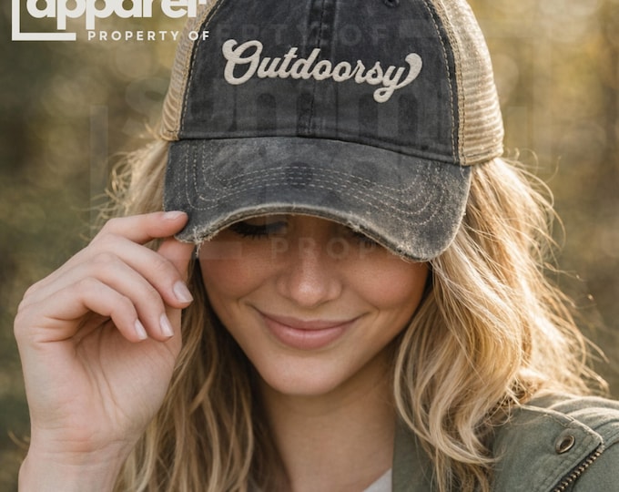 Outdoorsy Embroidered Womens Ponytail Hat, Breathable Mesh Snapback, Mom Baseball Cap with Ponytail Opening, Cute Mom Gift