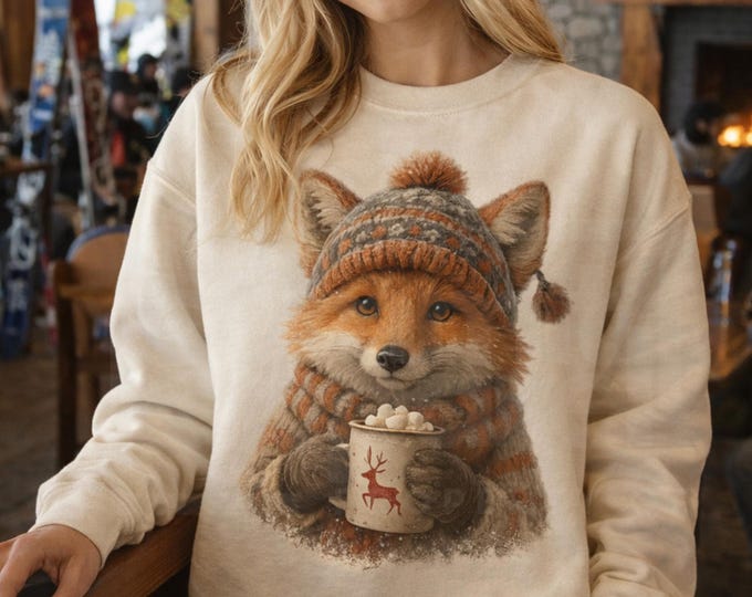 Cozy Fox Sweatshirt: Winter Cocoa Animal Pullover