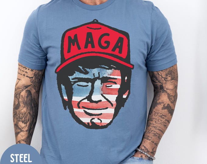 Trump Cartoon Face T-Shirt: American Flag MAGA Shirt