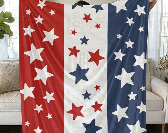 Stars and Stripes Blanket, Patriotic 4th of July Velveteen Blanket