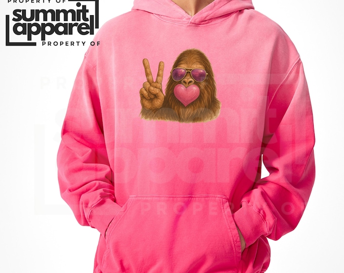 Bigfoot Valentines Cotton Hoodie, Oversized Pink Sweatshirt