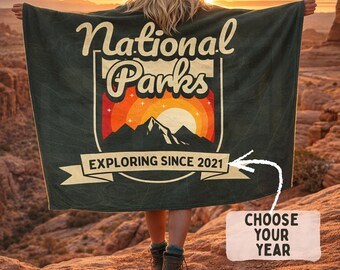 Manta personalizada de parques nacionales con diseño retro de montaña