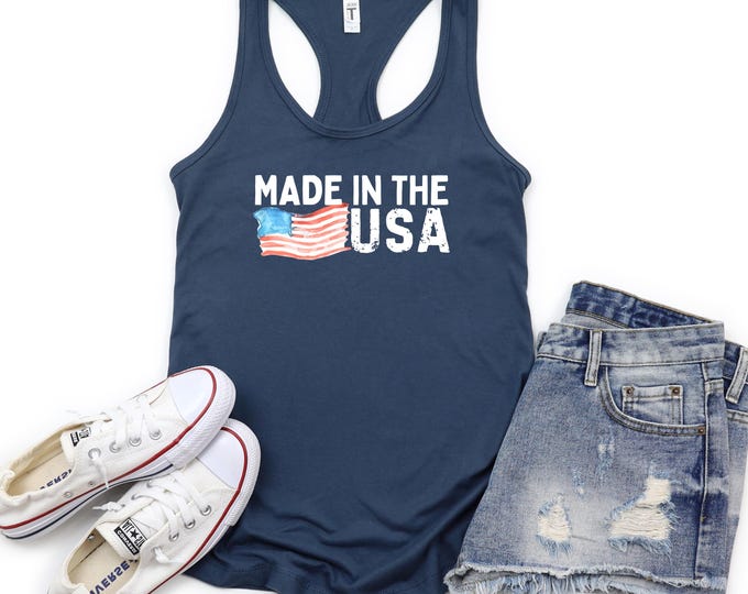 Made in USA Racerback Tank Top, Patriotic 4th of July