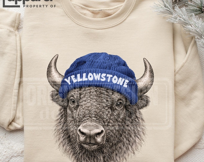 Yellowstone Bison Sweatshirt, Retro Wildlife Beanie, Outdoor Gift