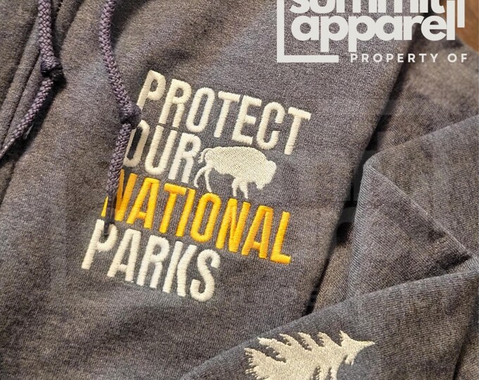 Protect Our National Parks Buffalo Full Zip Hoodie | Evergreen Sleeve Tree