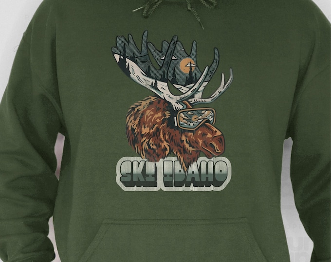 Vintage Ski Idaho Moose Sweatshirt, Retro Moose Ski Hoodie, Gift for Nature Lover, Nature Hoodie, Moose Sweatshirt, Mountain Hiking Gift