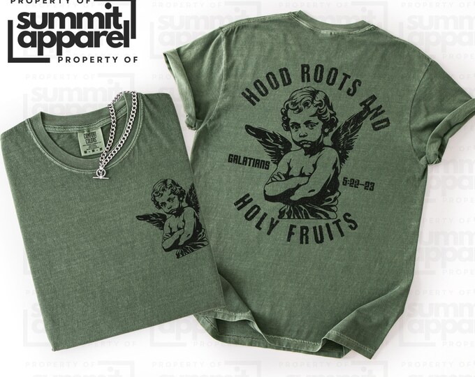 Funny Christian Comfort Colors T-Shirt, 'Hood Roots Holy Fruits'